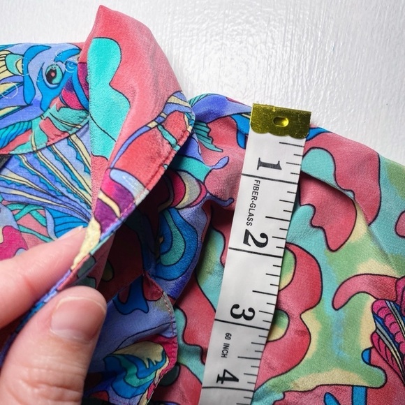 Ann May Silk Vintage Colorful Fish Print Button-Up Shirt - Picture 9 of 10